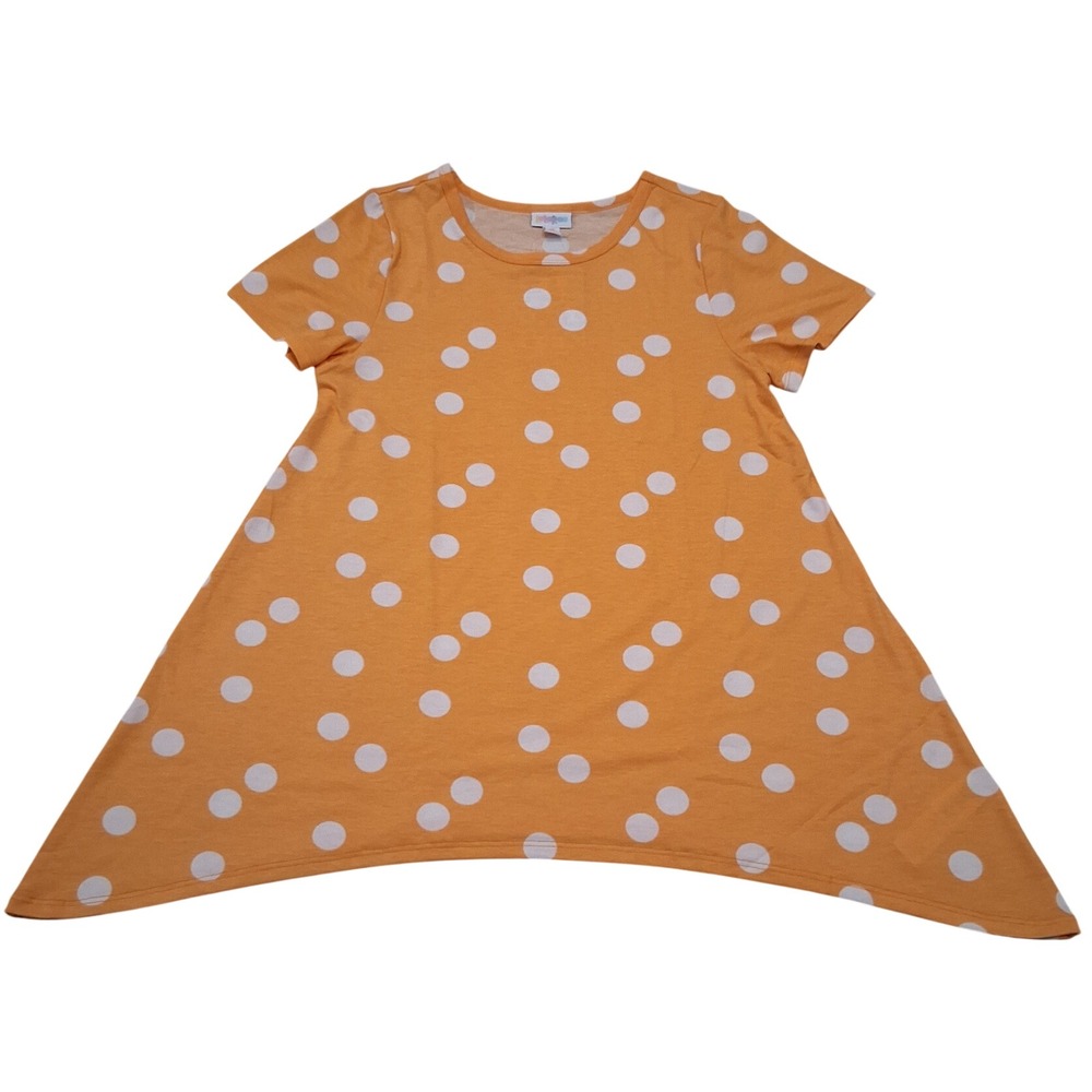 LuLaRoe Melissa Top Womens XS Orange Polka Dot Sharkbite Hem Tunic New With Tags